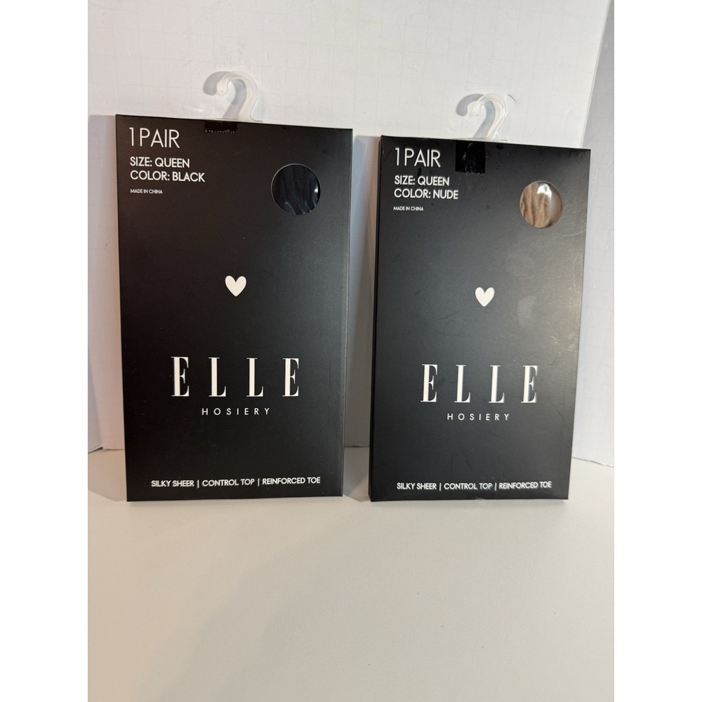Elle NIP Sheer Nude & Blk Pantyhose Hosiery Women Size Queen Lot Of 2